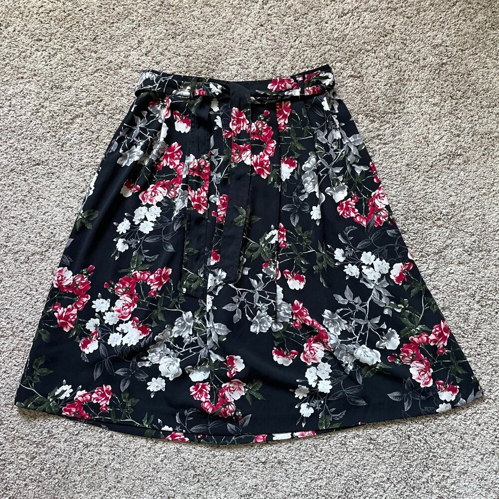 - Banana Republic - Black and Red Floral Midi Skirt